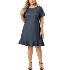 Agnes Orinda Women's Plus Size Cross Back Ruffle Hem Formal Chambray Dresses -Women Sale Shop GUEST 42d145f7 9231 43eb b02b 53345d8b06c4
