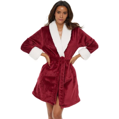 Women's Classic Plush Robe, Short Fleece Bathrobe Solids 8 Women's Classic Plush Robe, Short Fleece Bathrobe Solids - Image 6