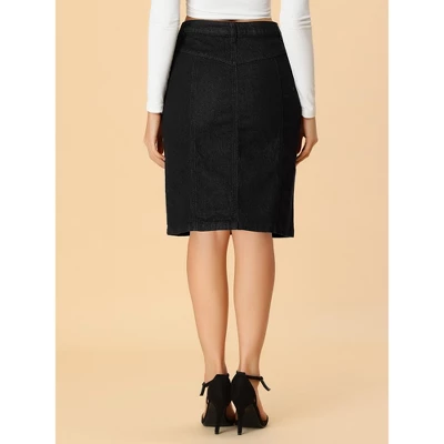 Allegra K Women's Casual Denim Skirt Slit High Waisted Knee Length Jean Skirts 6 Allegra K Women's Casual Denim Skirt Slit High Waisted Knee Length Jean Skirts - Image 4