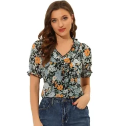 Allegra K Women's Ruffle V Neck Puff Short Sleeve Floral Blouse 16 Allegra K Women's Ruffle V Neck Puff Short Sleeve Floral Blouse -Women Sale Shop GUEST 46424ceb e902 4a51 83ed 9b2cf2a8f295