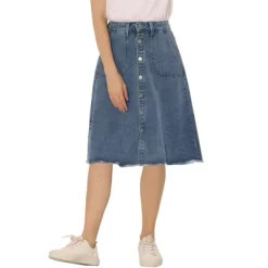 Allegra K Women's Denim Skirts Raw Hem Button Down Midi Jeans Skirt -Women Sale Shop GUEST 47512ce8 4358 46e2 a487 3906d5f1270a