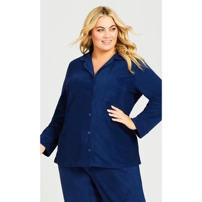 Women's Plus Size Button Fleece Top - Navy | AVENUE 8 Women's Plus Size Button Fleece Top - Navy | AVENUE - Image 6