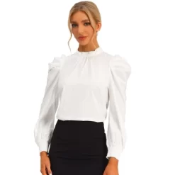Allegra K Women's Elegant Stand Collar Tie Back Puff Sleeve Office Blouses -Women Sale Shop GUEST 4a55a493 028e 4588 98b4 67c57a80238e