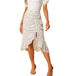 Allegra K Women's Floral Skirt Summer Casual Drawstring Side Ruffled Midi Skirt -Women Sale Shop GUEST 4ba50369 bad6 4296 a17a 1998a6dc13d4