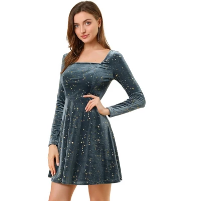 Allegra K Women's Stars Print Square Neck Vintage Velvet Mini Dress 10 Allegra K Women's Stars Print Square Neck Vintage Velvet Mini Dress - Image 8