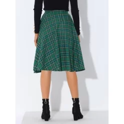 Allegra K Women's Plaid Tartan Skirt High Elastic Waist A-Line Vintage Flare Skirt -Women Sale Shop GUEST 4d37182a f42d 4dc5 b049 3a0fdc5488b2