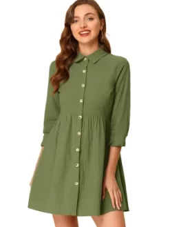 Allegra K Women's 3/4 Sleeve Button Front Flare Mini Shirt Dress -Women Sale Shop GUEST 4e427df9 ce92 4eb7 8dac 896777db53c5