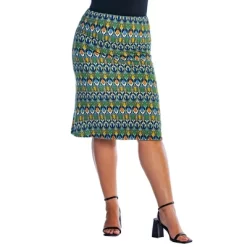 Womens Plus Size Green Geometric Elastic Waist Knee Length Skirt -Women Sale Shop GUEST 501210c9 ab19 4458 95c9 c4ac6d86841d