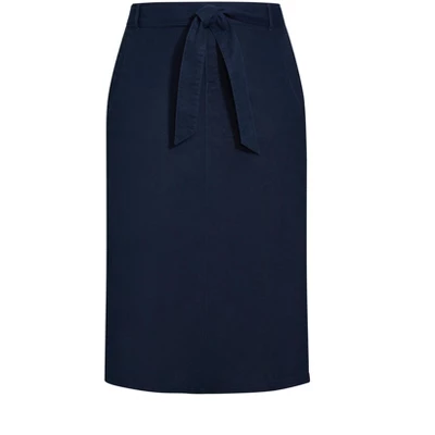 Women's Plus Size Linen Blend Skirt - Navy | EVANS 4 Women's Plus Size Linen Blend Skirt - Navy | EVANS - Image 2