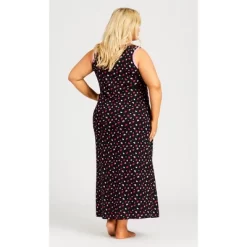 Women's Plus Size Cozy Nights Maxi Sleep Dress - Black | AVENUE