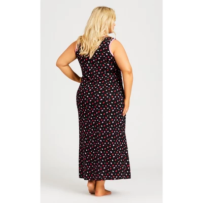 Women's Plus Size Cozy Nights Maxi Sleep Dress - Black | AVENUE 3 Women's Plus Size Cozy Nights Maxi Sleep Dress - Black | AVENUE