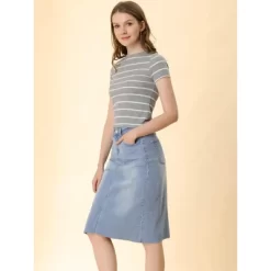 Allegra K Women's Casual Jean Skirt High Waist Back Vent Short Denim Skirts -Women Sale Shop GUEST 518aebe7 8537 4198 b122 e44342b62699