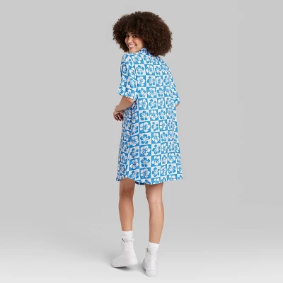 Women's Ascot + Hart Aloha Flowers Checkered Graphic Collared Dress - Blue 4 Women's Ascot + Hart Aloha Flowers Checkered Graphic Collared Dress - Blue - Image 2