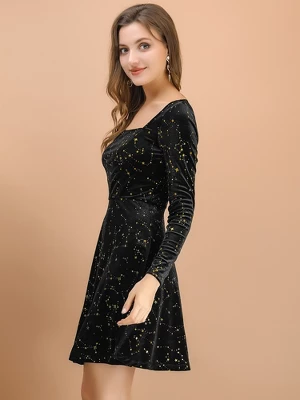 Allegra K Women's Stars Print Square Neck Vintage Velvet Mini Dress 5 Allegra K Women's Stars Print Square Neck Vintage Velvet Mini Dress - Image 3