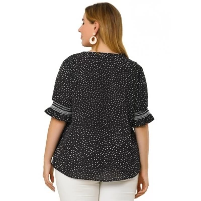 Agnes Orinda Women's Plus Size Pin Dots Smocked Floral Boho Blouses 6 Agnes Orinda Women's Plus Size Pin Dots Smocked Floral Boho Blouses - Image 4