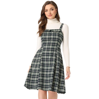 Allegra K Women's Plaid Sleeveless Tie Back A-Line Overall Pinafore Dresses 10 Allegra K Women's Plaid Sleeveless Tie Back A-Line Overall Pinafore Dresses - Image 8