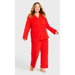 Women's Plus Size Plain Fleece Sleep Pant - Red | AVENUE -Women Sale Shop GUEST 58022b95 7367 4624 85ab f418240e9c85