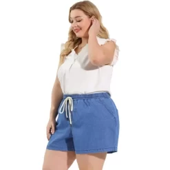 Agnes Orinda Women's Plus Size Denim Shorts Casual Drawstring Elastic Waist Jean Short Pants -Women Sale Shop GUEST 59a278b6 9d0b 4e83 aaca 369e8467cf9b