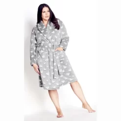 Women's Plus Size Hearts Robe - Grey | AVENUE