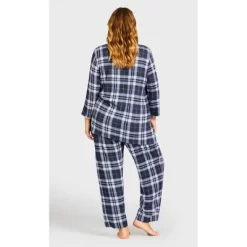 Women's Plus Size Check Hacci Sleep Pant - Navy | AVENUE