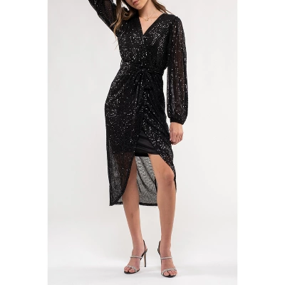 August Sky Women's Sequin Faux Wrap Midi Dress 8 August Sky Women's Sequin Faux Wrap Midi Dress - Image 6