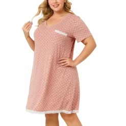 Agnes Orinda Womens Plus Size V Neck Polka Dots Short Sleeve Sleepwear Pajamas Nightgown -Women Sale Shop GUEST 5e921239 f5df 4208 b28d 2c54cd366d6b