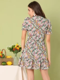 Allegra K Women's Summer Chiffon Dress Ruffle Tie Neck Puff Short Sleeve Floral Dress -Women Sale Shop GUEST 5f2fcfa2 e8a8 470b 80fc 88fcf8a4bc23