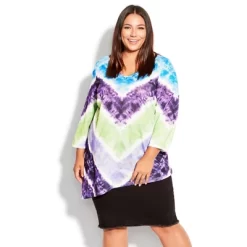 Women's Plus Size 3/4 Sleeve Tie Dye Top - Purple | AVENUE -Women Sale Shop GUEST 60e668f4 77bd 4959 95c6 3abe4ba73fff