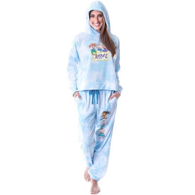 Rugrats Cartoon Tie Dye Womens' Pajama Loungewear Cropped Hooded Jogger Set PJ Blue 6 Rugrats Cartoon Tie Dye Womens' Pajama Loungewear Cropped Hooded Jogger Set PJ Blue - Image 4