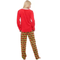 Women's Soft Warm Fleece Pajamas Lounge Set, Long V Neck Top And Pants, PJ