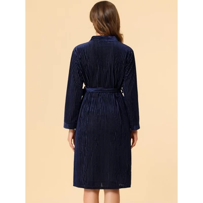 Allegra K Women's Velvet Bathrobe Soft Lounge Pajamas Sleepwear Tie Waist Flannel Robe 6 Allegra K Women's Velvet Bathrobe Soft Lounge Pajamas Sleepwear Tie Waist Flannel Robe - Image 4