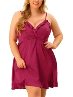 Agnes Orinda Women's Plus Size Satin Ruffle Trim Lingerie V Neck Sleepwear Slips Pajamas Nightgown -Women Sale Shop GUEST 6878e3ff c858 4a7f 8824 c39eefe1c870
