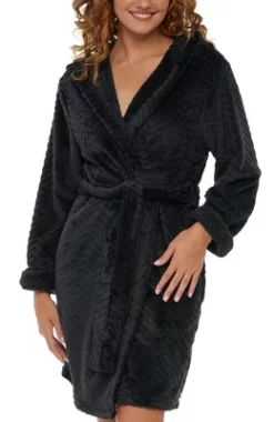 Women's Warm Soft Plush Fleece Bathrobe With Hood, Knee Length Hooded Robe, Chevrons -Women Sale Shop GUEST 68acb8d1 c34d 482a bf7a b37f78dd9124