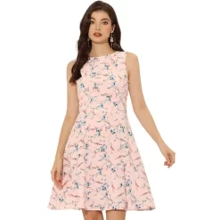 Allegra K Women's Floral Print Round Neck High Waist Elegant Sleeveless A-Line Short Dress -Women Sale Shop GUEST 6903bd63 a9d1 45f2 947f 79f29fad1e3e