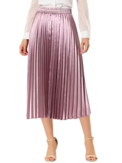 Allegra K Women's Party Elastic Waist Metallic Shiny Accordion Pleated Midi Skirt -Women Sale Shop GUEST 6b791a9c 6fcf 4950 82bd 2ded1efb314d
