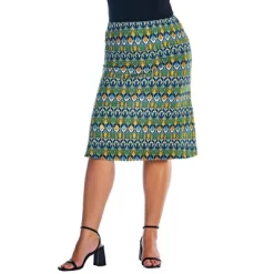 Womens Plus Size Green Geometric Elastic Waist Knee Length Skirt -Women Sale Shop GUEST 6b89df51 a447 4617 8a19 aed479747511