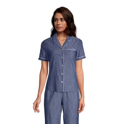 Lands' End Women's Short Sleeve Cotton Poplin Pajama Shirt 7 Lands' End Women's Short Sleeve Cotton Poplin Pajama Shirt - Image 5