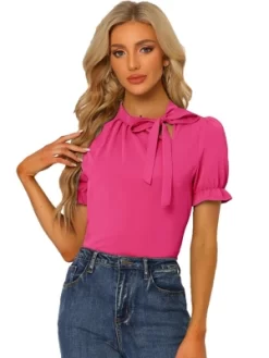 Allegra K Women's Bow Tie Neck Elegant Office Short Sleeve Blouse 38 Allegra K Women's Bow Tie Neck Elegant Office Short Sleeve Blouse -Women Sale Shop GUEST 6f7f219e 91b1 473b 9069 4068ae2a215e