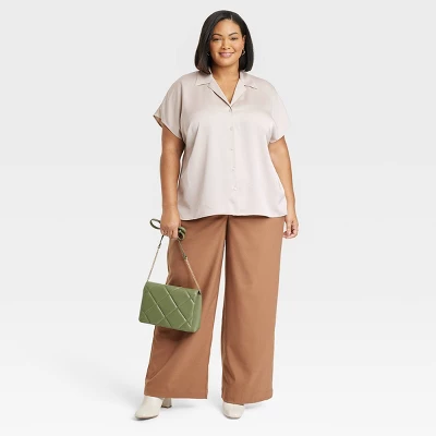 Women's Satin Short Sleeve Button-Front Shirt - Ava & Viv™ 4 Women's Satin Short Sleeve Button-Front Shirt - Ava & Viv™ - Image 2