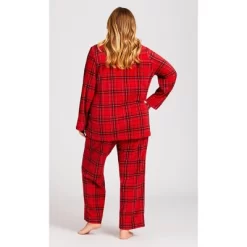 Women's Plus Size Fleece Check Sleep Top - Red | AVENUE -Women Sale Shop GUEST 710c961e 5d91 4fd8 ad1a 0203612c0f91