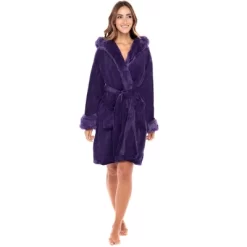 Women's Faux Fur Feather Hooded Robe, Soft Plush Fleece Knee Length Bathrobe With Hood -Women Sale Shop GUEST 729832c1 c5e6 4220 aba6 f0341fd9d24a