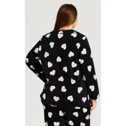 Women's Plus Size Button Up Fleece Top - Black | AVENUE