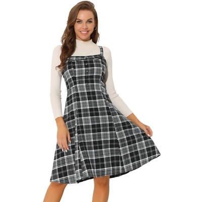 Allegra K Women's Plaid Sleeveless Tie Back A-Line Overall Pinafore Dresses 8 Allegra K Women's Plaid Sleeveless Tie Back A-Line Overall Pinafore Dresses - Image 6