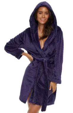 Women's Warm Soft Plush Fleece Bathrobe With Hood, Knee Length Hooded Robe, Chevrons -Women Sale Shop GUEST 763ac5f8 5ebf 4c58 a73a 8fdce6846c06