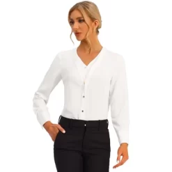 Allegra K Women's V Neck Classic Office Long Sleeves Button Down Shirts -Women Sale Shop GUEST 77f66db8 3091 4c3a a324 c67539873da8