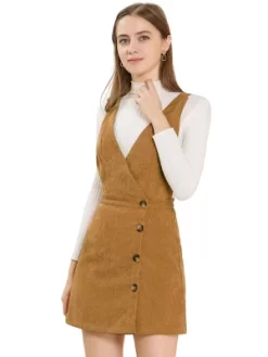 Allegra K Women's Corduroy Mini V Neck Vintage A-Line Bib Overall Pinafore Skirts -Women Sale Shop GUEST 79b674a2 ee22 466d bc06 fd64cc777462