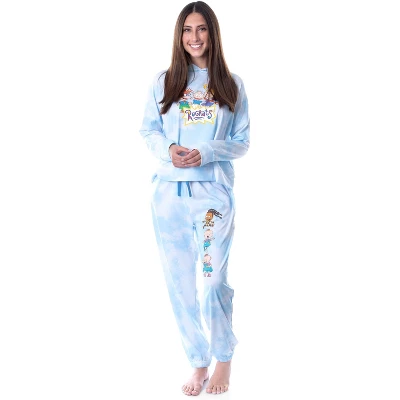 Rugrats Cartoon Tie Dye Womens' Pajama Loungewear Cropped Hooded Jogger Set PJ Blue 7 Rugrats Cartoon Tie Dye Womens' Pajama Loungewear Cropped Hooded Jogger Set PJ Blue - Image 5
