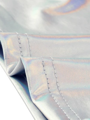 Allegra K Women's Party Long Sleeve Zip Up Metallic Crop Blouses 6 Allegra K Women's Party Long Sleeve Zip Up Metallic Crop Blouses - Image 4