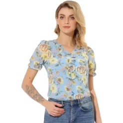 Allegra K Women's Ruffle V Neck Puff Short Sleeve Floral Blouse 17 Allegra K Women's Ruffle V Neck Puff Short Sleeve Floral Blouse -Women Sale Shop GUEST 7b730c96 7a36 403b a721 86837114cfb9