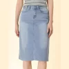 Allegra K Women's Casual Jean Skirt High Waist Back Vent Short Denim Skirts